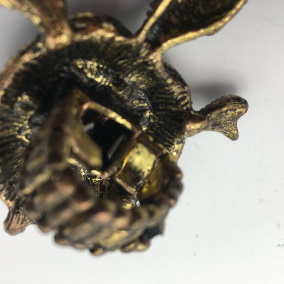 VTG Sea Turtle Ring Stretch Band Pink Purple Rhinestones Gold Tone Metal 2.5" - Picture 9 of 13